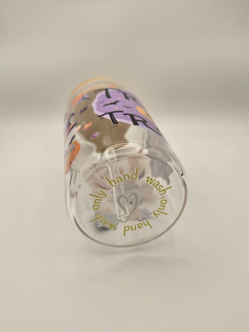 Glass Halloween Drink Jar with Bamboo Lid - Purple Trick or Treat Design - Picture 4 of 4